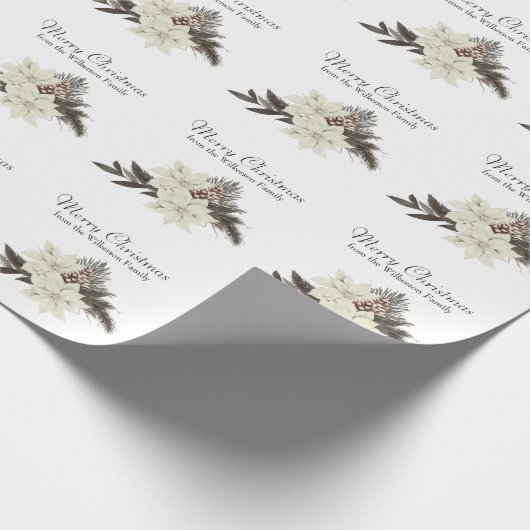  witte winterbloemen vrolijk kerstfeest cadeaupapier (Hoek)