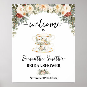 Witte Winterbloemen Welkom Thee Bruiloft Feest Poster