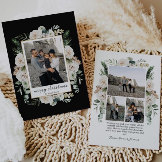 Witte Winterbloemen | Zwart & Wit Foto Feestdagenkaart