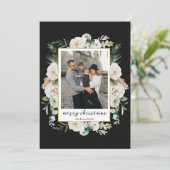 Witte Winterbloemen | Zwart & Wit Foto Feestdagenkaart (Staand voorkant)