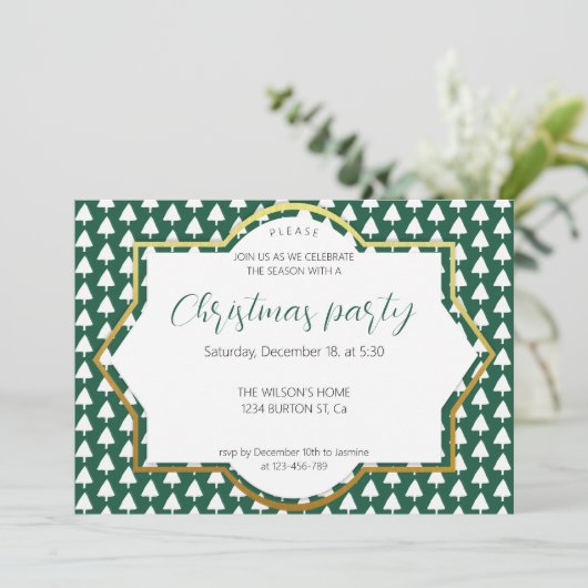 Witte Winterboom op Groene Kerstmis Partij Aankondiging (Staand voorkant)