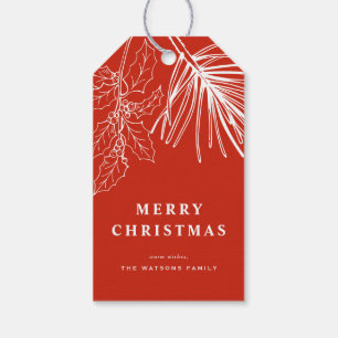 Witte Winterden Botanisch Rode Kerstmis Cadeaulabel