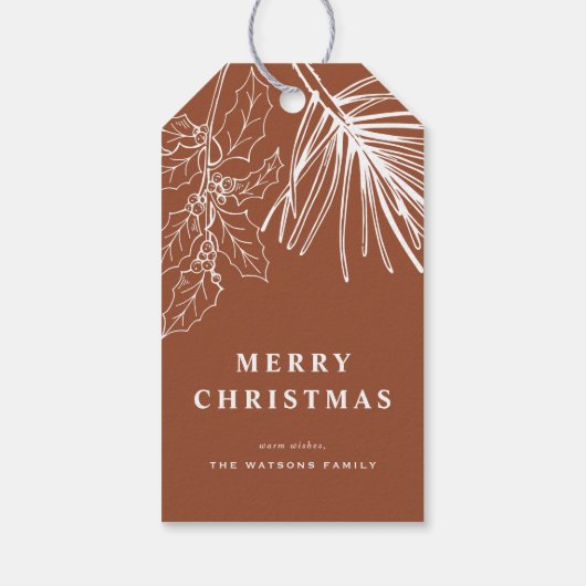 Witte Winterden Botanische Terracotta Kerst Cadeaulabel (Achterkant)
