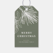 Witte Winterdennen Botanische Taupe Groene Kerst Cadeaulabel (Voorkant)