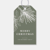 Witte Winterdennen Botanische Taupe Groene Kerst Cadeaulabel (Achterkant)