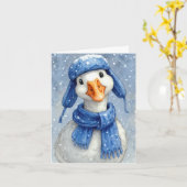 Witte Wintergans Met Blauwe Sjaal Kaart (Gele Bloem)