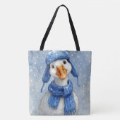 Witte Wintergans Met Blauwe Sjaal Tote Bag (Voorkant)