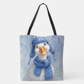 Witte Wintergans Met Blauwe Sjaal Tote Bag (Achterkant)