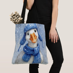 Witte Wintergans Met Blauwe Sjaal Tote Bag