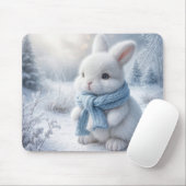 Witte winterkonijn met sjaal muismat (Met muis)