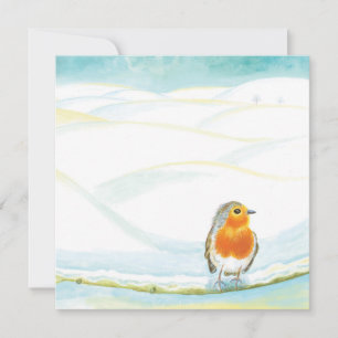 Witte winterlandschapillustratie met roodborstje kaart