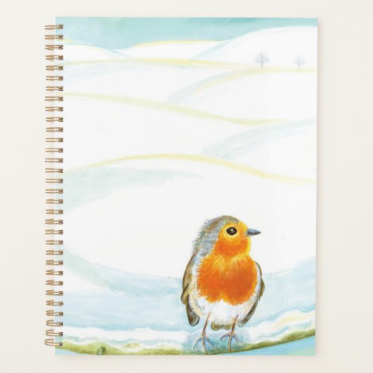 Witte winterlandschapillustratie met roodborstje planner (Voorkant)