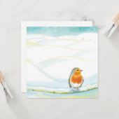 Witte winterlandschapsillustratie met roodborstje kaart (Voorkant / Achterkant in situ)