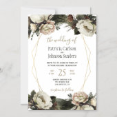 Witte winterpioenen geometrisch lijst bruiloft magnetische uitnodiging (Voorkant)