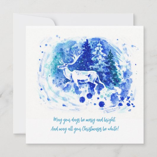 Witte Winterrendier Hert Kerstkaart (Voorkant)