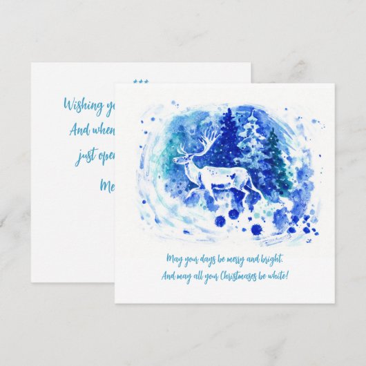 Witte Winterrendier Hert Vakantiewenskaart Feestdagenkaart (Voorkant / Achterkant)