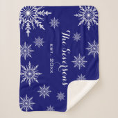 Witte wintersneeuwvlokken op blauw sherpa deken (Voorkant)