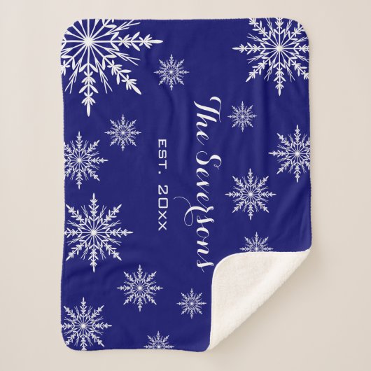 Witte wintersneeuwvlokken op blauw sherpa deken (Voorkant)