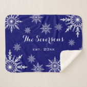 Witte wintersneeuwvlokken op blauw sherpa deken (Voorkant (horizontaal))
