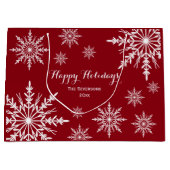 Witte wintersneeuwvlokken op rode Prettige feestda Groot Cadeauzakje (Voorkant)