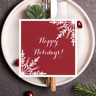Witte wintersneeuwvlokken op rode Prettige feestda Servetten