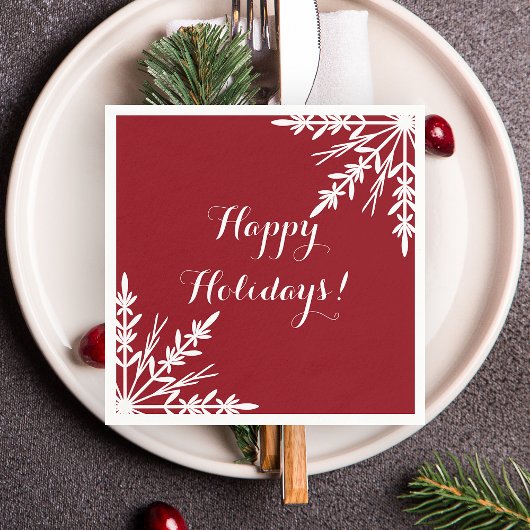 Witte wintersneeuwvlokken op rode Prettige feestda Servetten