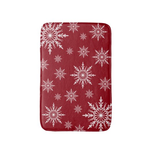 Witte wintersneeuwvlokken op rood badmat (Voorkant Verticaal)