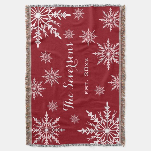 Witte wintersneeuwvlokken op rood deken (Voorkant Verticaal)