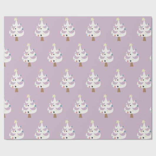 Witte witte kerstbomen op Paars Cadeaupapier (Vlak)