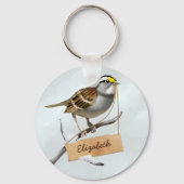 Witte witte sparrow Aangepaste naam Sleutelhanger (Voorkant)