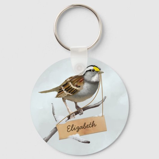 Witte witte sparrow Aangepaste naam Sleutelhanger (Voorkant)