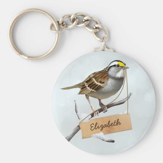 Witte witte sparrow Aangepaste naam Sleutelhanger (Voorkant)