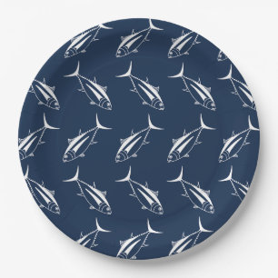 Witte witte tonijn Vis op marineblauw Papieren Bordje
