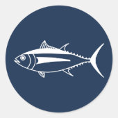 Witte witte tonijn Vis op marineblauw Ronde Sticker (Voorkant)