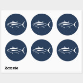 Witte witte tonijn Vis op marineblauw Ronde Sticker (Vel)