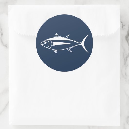 Witte witte tonijn Vis op marineblauw Ronde Sticker (Tas)