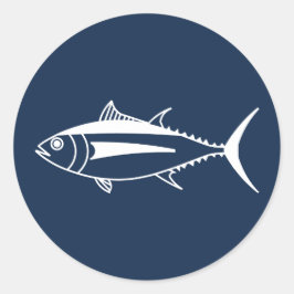 Witte witte tonijn Vis op marineblauw Ronde Sticker