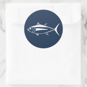 Witte witte tonijn Vis op marineblauw Ronde Sticker