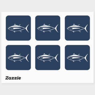 Witte witte tonijn Vis op marineblauw Vierkante Sticker