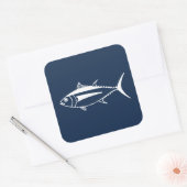 Witte witte tonijn Vis op marineblauw Vierkante Sticker (Envelop)