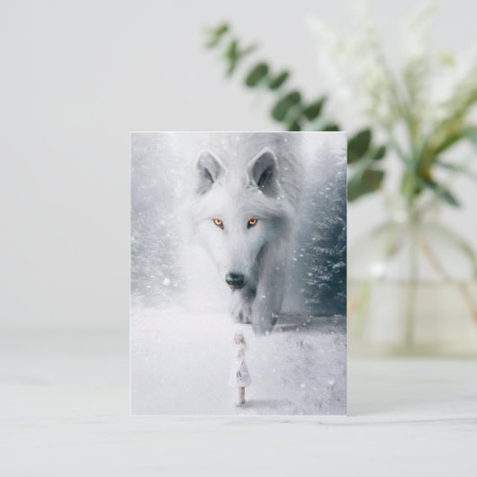 Witte wolf briefkaart (Staand voorkant)