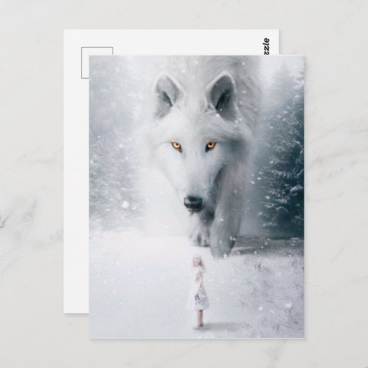 Witte wolf briefkaart (Voorkant / Achterkant)