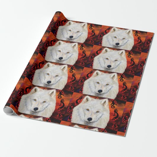 Witte Wolf Cadeaupapier (Uitgerold)