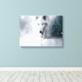 Witte wolf canvas afdruk (Insitu (Houten vloer))