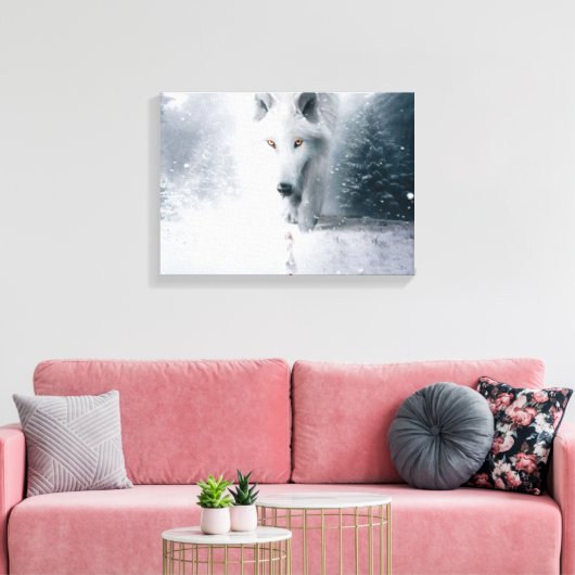 Witte wolf canvas afdruk (Insitu (Woonkamer))