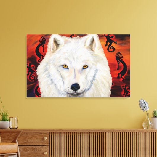 Witte Wolf Canvas Afdruk (Insitu (Woonkamer))