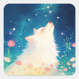 Witte Wolf die Staart naar Magische Hemelspoor Vierkante Sticker