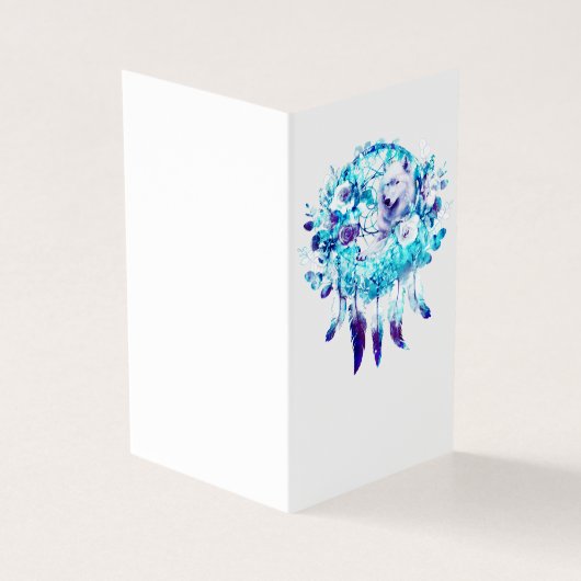 Witte Wolf Dreamcatcher Paarse Blauwe Bloemen Kaart (Buitenkant)