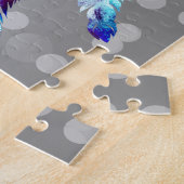 Witte Wolf Dreamcatcher Paarse Blauwe Bloemen Legpuzzel (Zijkant)