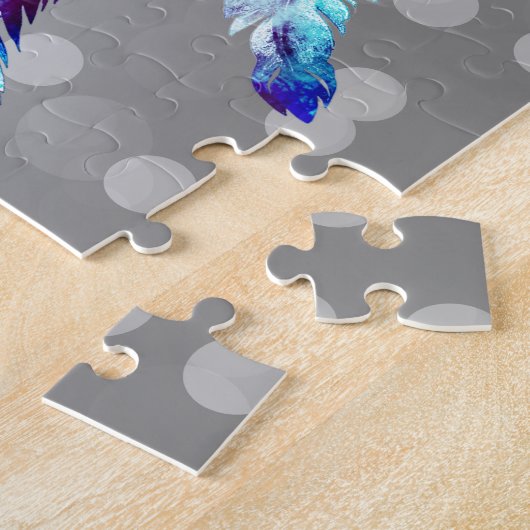 Witte Wolf Dreamcatcher Paarse Blauwe Bloemen Legpuzzel (Zijkant)